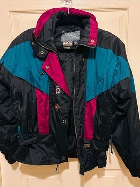 WHIT Colorblock Ski Jacket in Black, Teal & Magenta